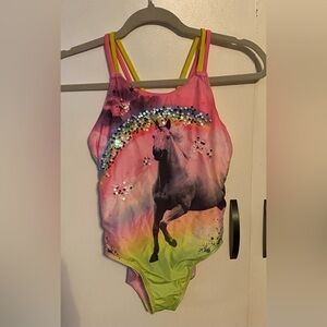 Wonder Nation Girls Unicorn One-Piece Swimsuit with UPF 50+, Size L (10-12)